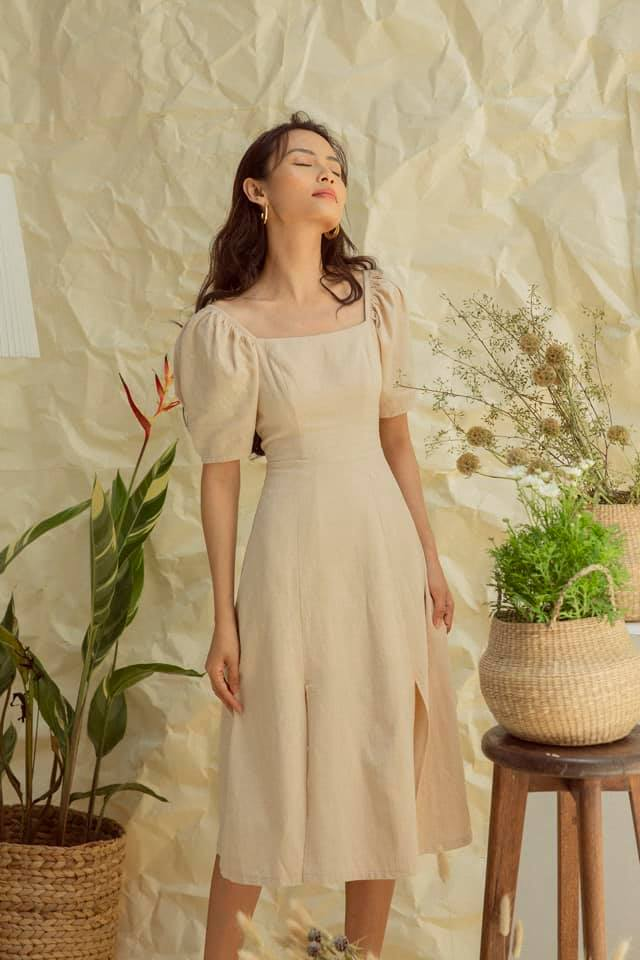 ORDER Váy yếm hai dây MORAN màu kaki xòe kiểu Pháp vintage tiểu thư   Shopee Việt Nam